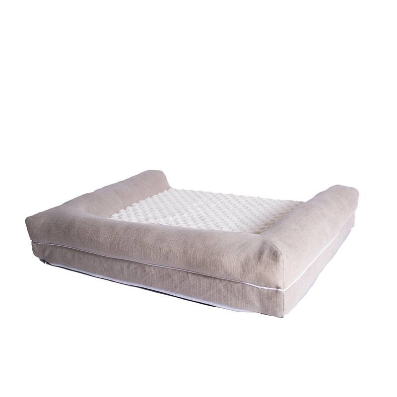 Medium Bolstered Pet Bed Cushion With Memory Foam, Ivory and Beige - 35" x 28" x 8"