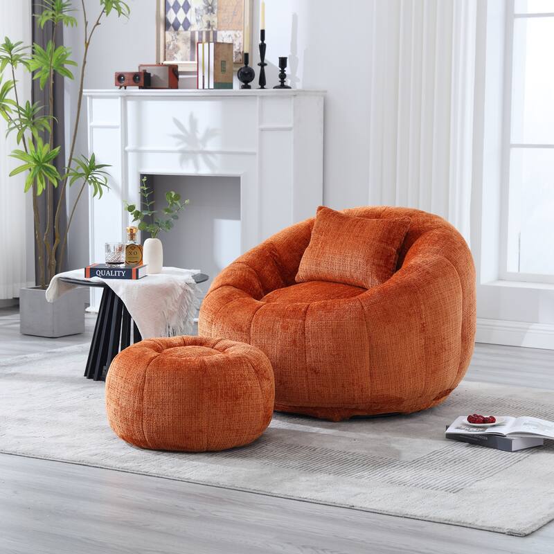 HOMEFUN Comfortable Beanbag sofa, with memory foam filler, can rotate super large round sofa - Orange