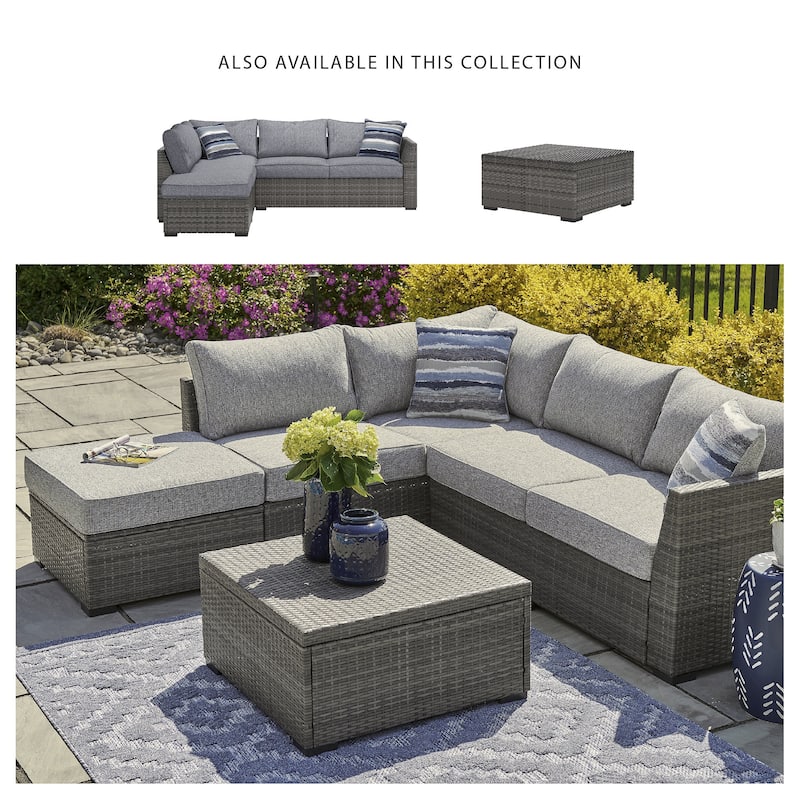 Signature Design by Ashley Petal Road Gray Outdoor Loveseat Sectional/Ottoman/Table Set (Set of 4)