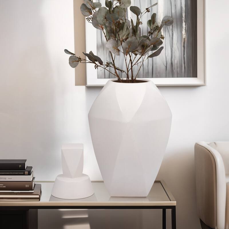 Modern Ceramic Jar with Removeable Lid - Home Decor - 10" x 10" x 23" - White