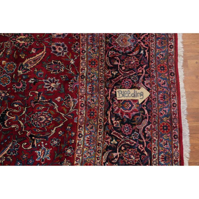 Hand Knotted Oriental 100% Wool Carpet Traditional Floral Red Kashan Area Rug - 13' 4'' X 8' 10''