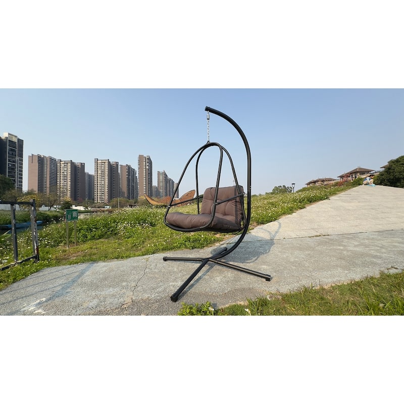 Swing Egg Chair with Cushion and Cup Holder for Indoor and Outdoor Use