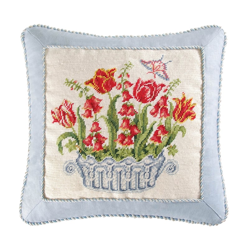 Colonial Williamsburg 18" x 18" Tulip And Foxglove Needlepoint Pillow