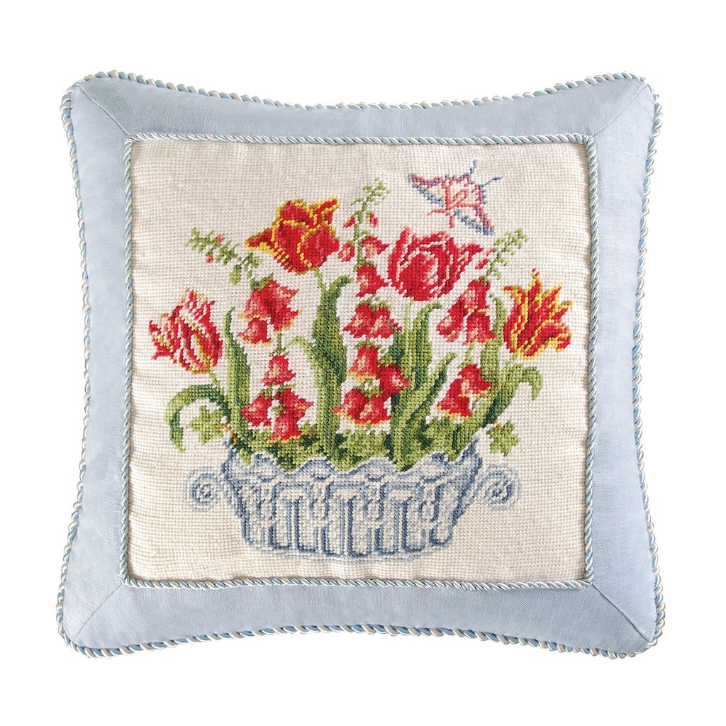 Colonial Williamsburg 18" x 18" Tulip And Foxglove Needlepoint Pillow