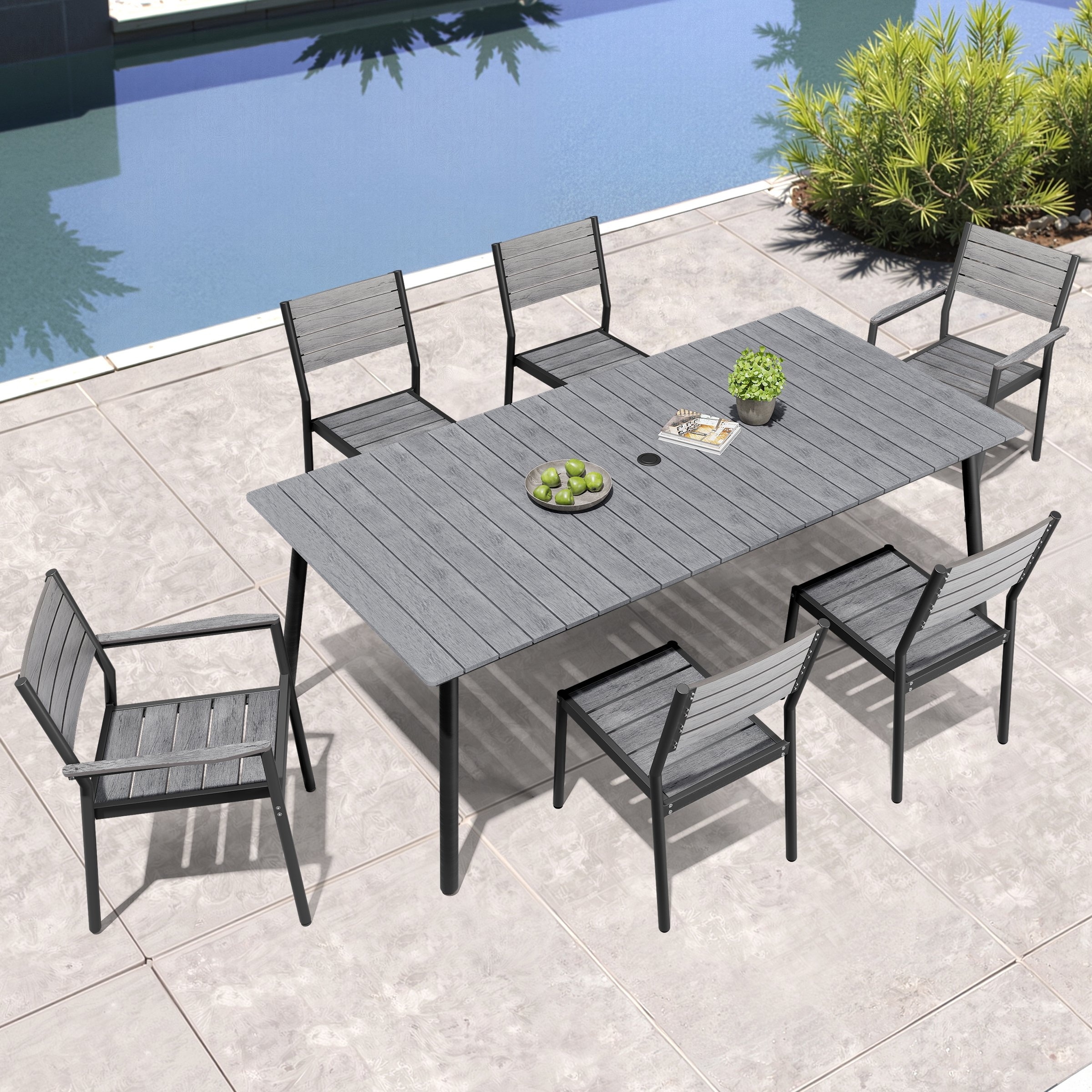 Outdoor Patio Dining Set 7/9/11-Piece Furniture Set Aluminum Dining Table and Stackable Chairs