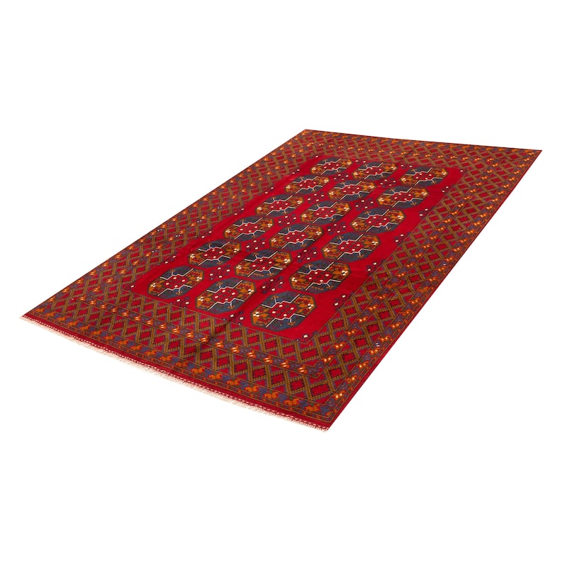 ECARPETGALLERY Hand-knotted Uzbek Kargahi Red Wool Rug - 8'1 x 11'8