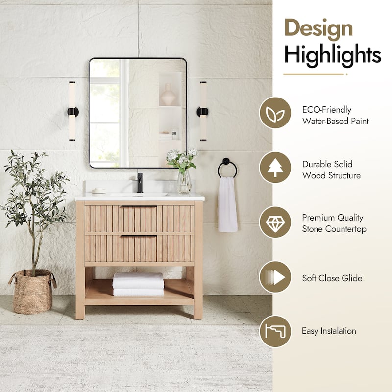 Tehran Bath Vanity with Composite Stone Top without Mirror