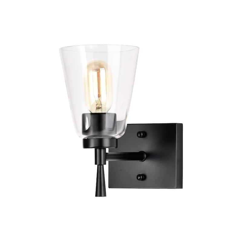 Matte Black 1-Light Indoor Wall Sconce with Clear Cone Glass Shade
