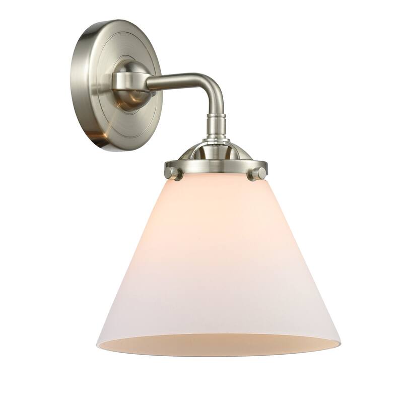 Innovations Lighting Large Cone Single Light 9" Tall Bathroom Sconce - Brushed Satin Nickel / Matte White Cased
