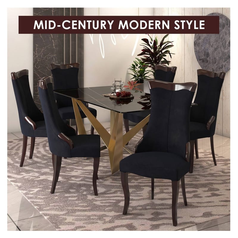 Novara Modern High-Back LEather or Velvet Dining Chair with Rubberwood Legs for Kitchen Living Room and Office (Set of 4)