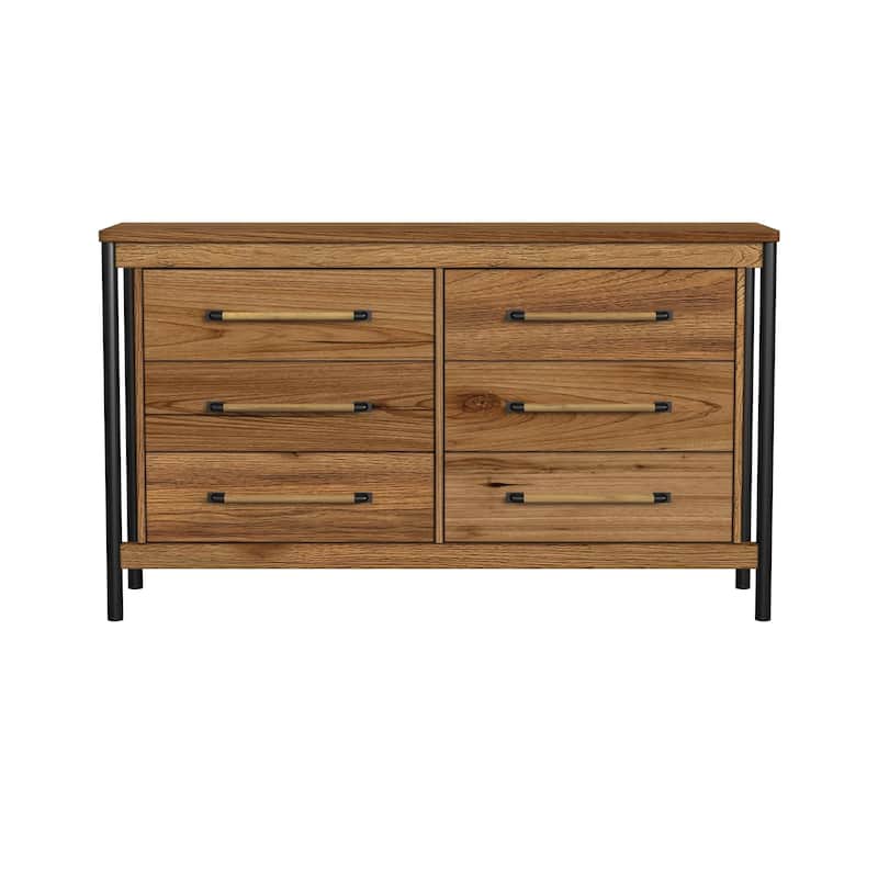 Norcross 6-Drawer Rubberwood Dresser, Hickory