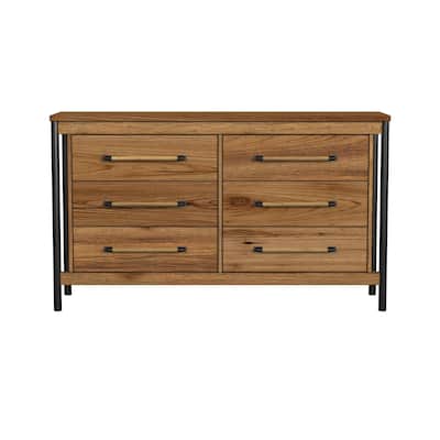 Norcross 6-Drawer Rubberwood Dresser, Hickory