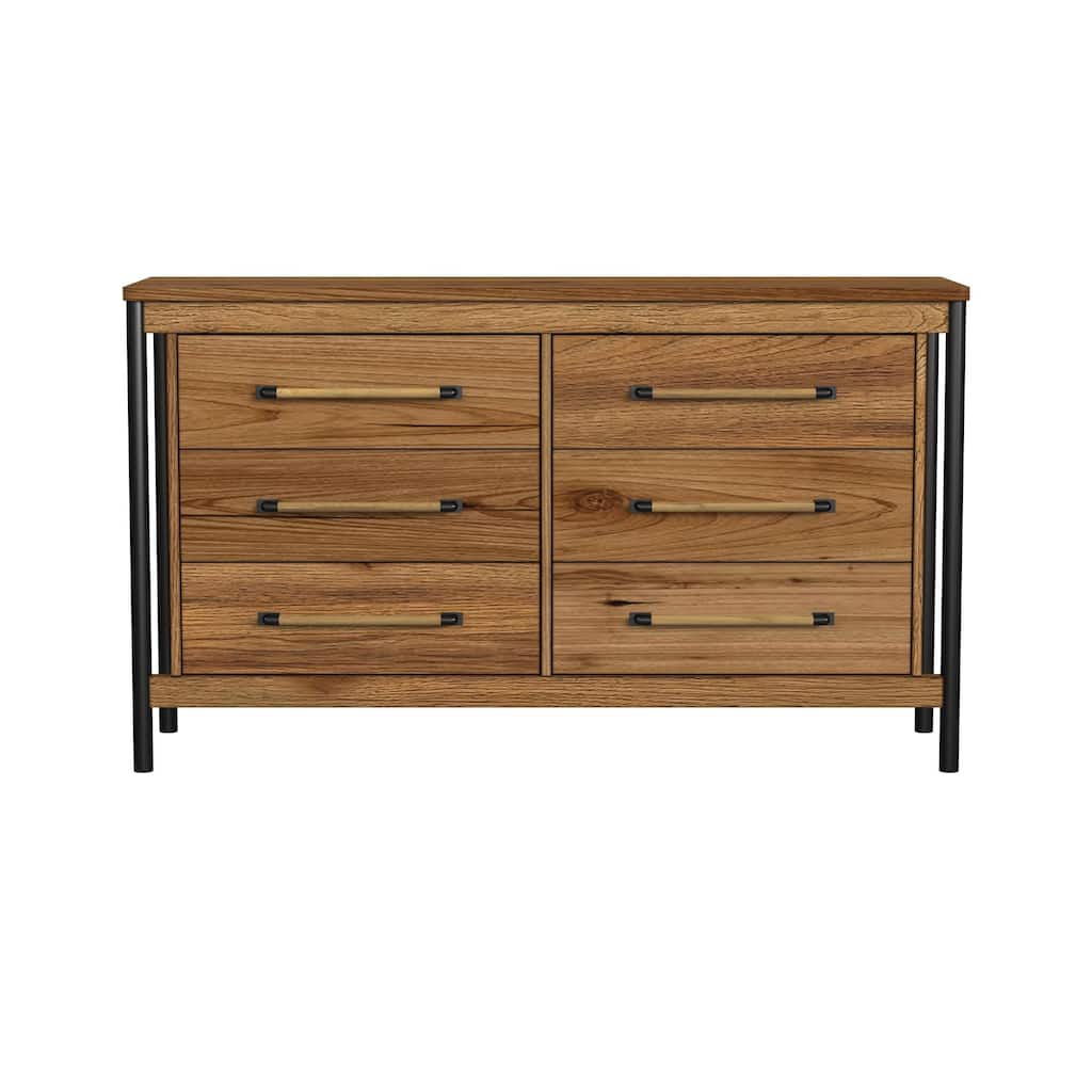 Norcross 6-Drawer Rubberwood Dresser, Hickory
