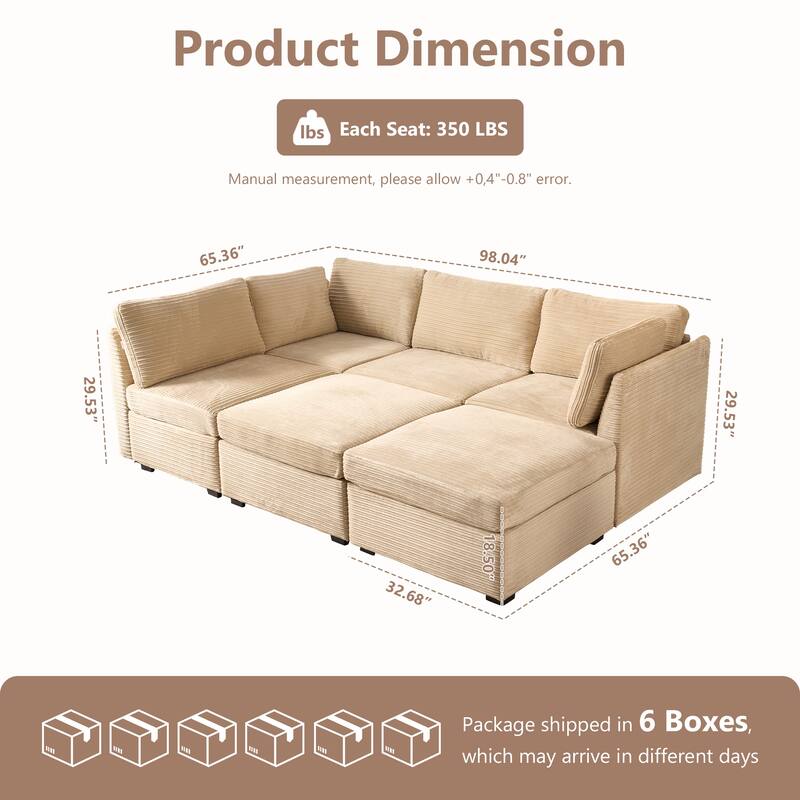 XIZZI Modular Sectional Sofa Chaise Couch with Ottoman