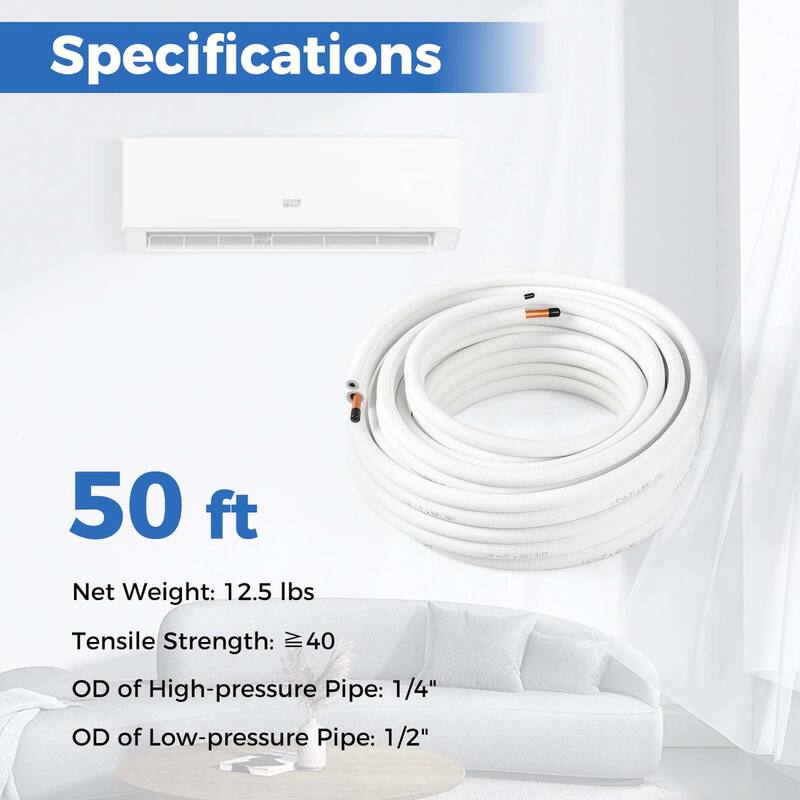 25/50 FT Mini Split Line Set PE Insulated Coil Line Extension Set - 50FT
