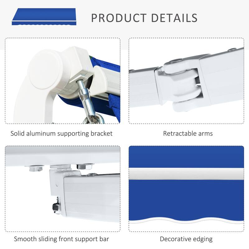 Outsunny 8' x 6.6' Patio Retractable Awning/Manual Exterior Sun Shade Deck Window Cover