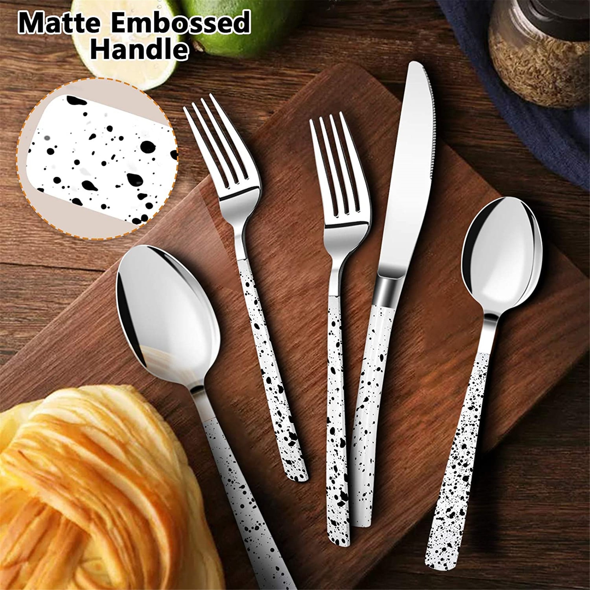 Knives Forks Table Spoon Cutlery Set Patterned Handle Party Tableware Kitchen