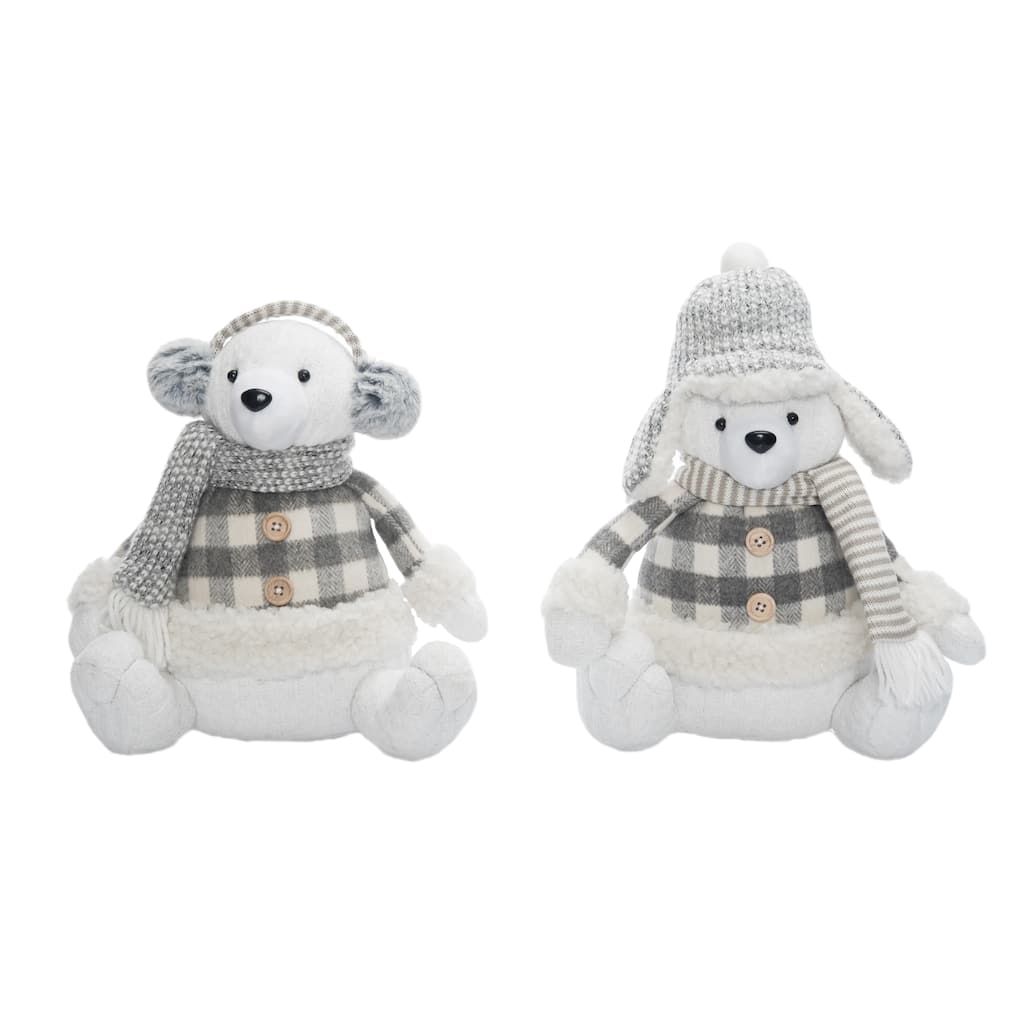 Transpac Plush Polar Bear Sitter Set of 2 Christmas Home Decorations