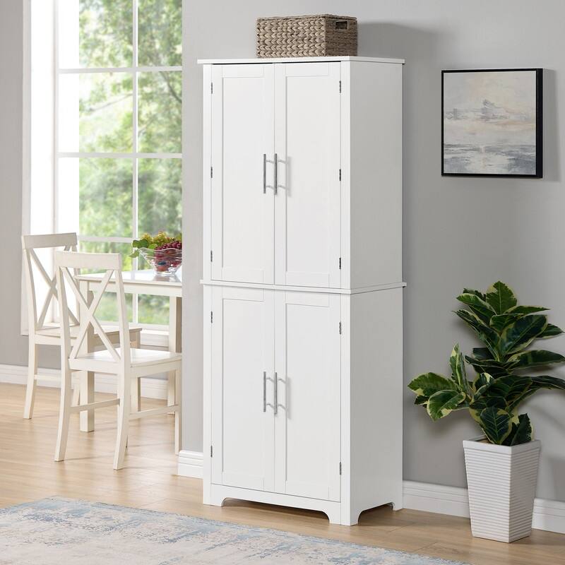 Freestanding White Kitchen Pantry Cabinet - 28.15" W x 15" D x 67.4"H