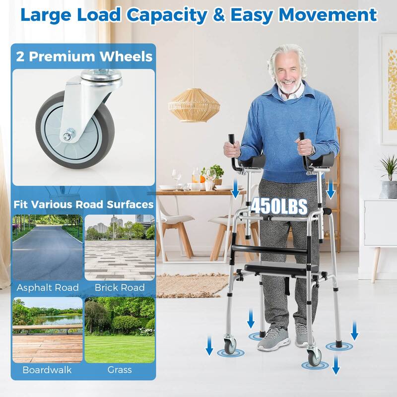 Costway Versatile Rolling Walker All Terrain Stand-Assist Walker with - See Details