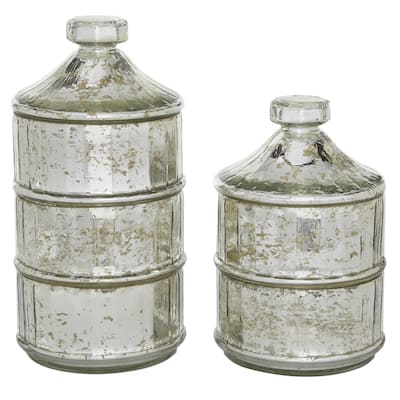 Glass Stackable Living Room Decorative Jars - Set of 2 Gray - Roche River Decor