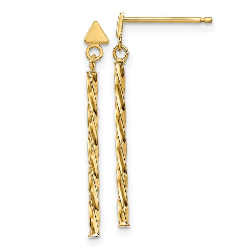 Curata 14k Yellow Gold 27x1.75mm Twist Bar Long Drop Dangle Earrings