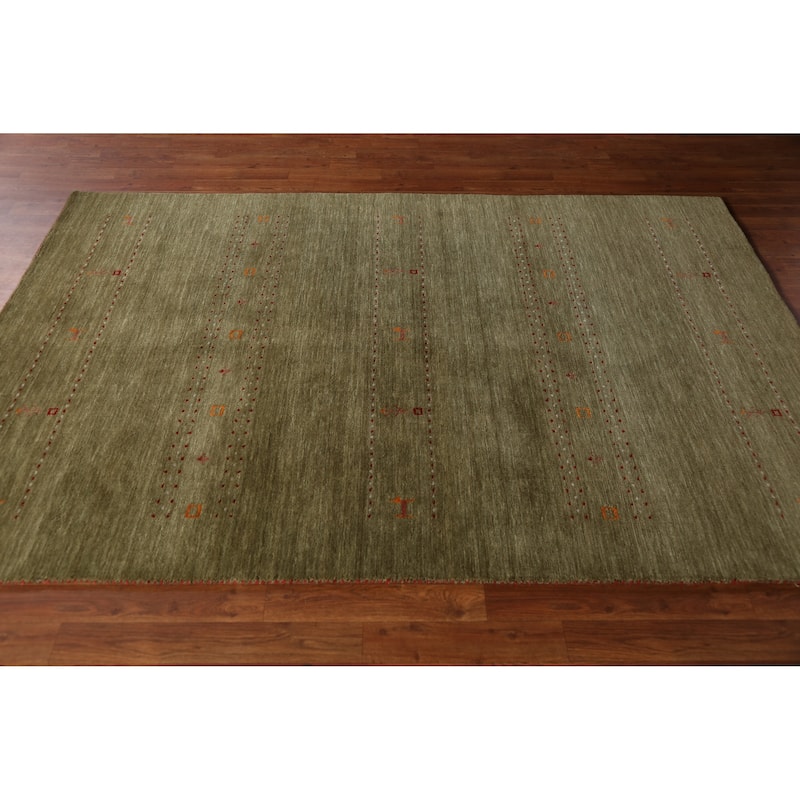 Green Gabbeh Indian Area Rug Handmade Tribal Modern Wool Carpet - 5'1" x 7'7"
