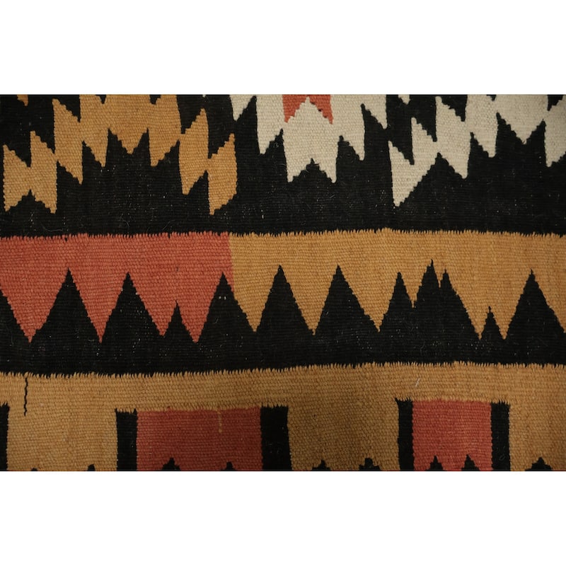 Hand Woven Oriental 100% Wool Carpet Southwestern Tribal Black Kilim Runner Rug - 9' 6'' X 3' 3''
