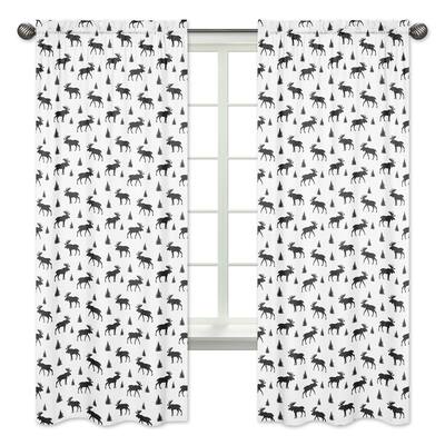 Sweet Jojo Designs Black and White Woodland Moose Rustic Patch Collection 84-inch Window Treatment Curtain Panel Pair