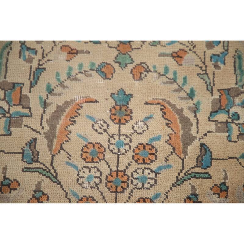 Hand Knotted Oriental 100% Wool Carpet Traditional Floral Beige & Ivories Tabriz Area Rug - 12' 8'' X 9' 8''
