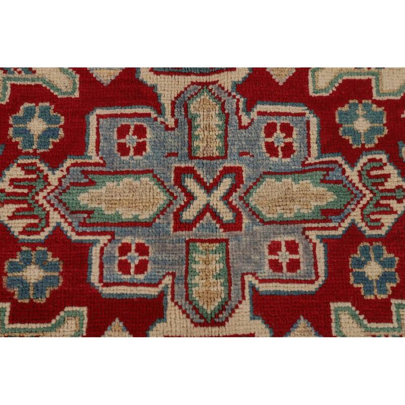 Hand Knotted Oriental 100% Wool Carpet Traditional Geometric Beige & Ivories Kazak Area Rug - 8' 0'' X 5' 8''