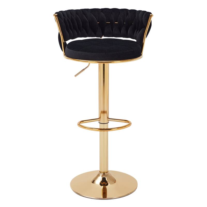 Javlergo Bar Stools Set of 4, Velvet Swivel Bar Stools, Adjustable Height Barstool with Woven Back & Footrest