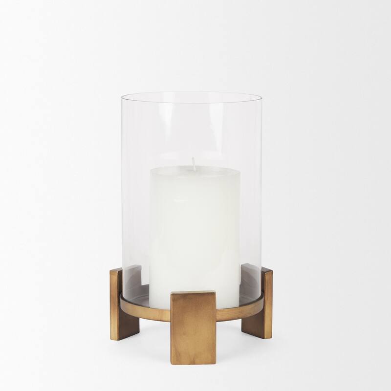 Price Small Antiqued Gold Metal w/ Glass Hurricane Candle Holder - 8.0L x 8.0W x 11.5H