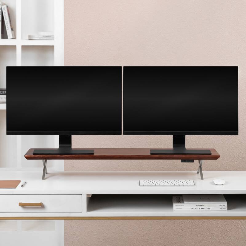 Jani Wood Monitor Stand Riser Desk - Ergonomic Design Stand, Desktop Organizer Table for Home, Office Workspace, Gaming Desk - Tan
