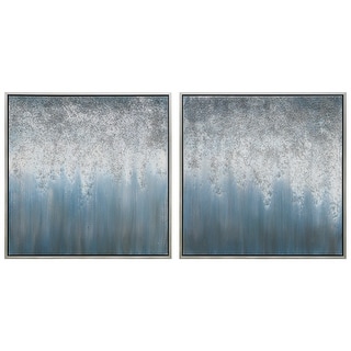 Blue Rain Textured Glitter Hand Painted Canvas Wall Art Set of 2 - Bed ...