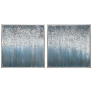 Blue Rain Textured Glitter Hand Painted Canvas Wall Art Set of 2