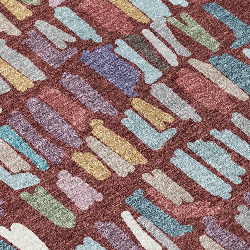 Machine Washable Indoor/ Outdoor Modern Mosaic Chantille Rug