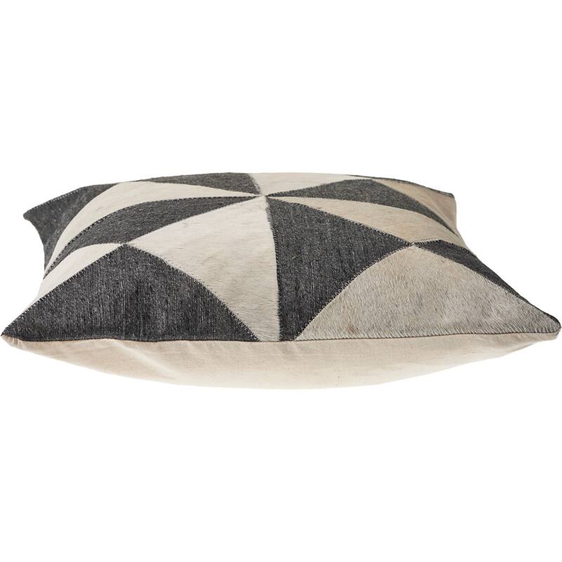 Sevita Charcoal and White Geometric Faux Leather Throw Pillow