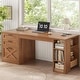 preview thumbnail 58 of 156, Farmhouse Executive L Shaped Desk Home Office Desk with Drawers and Storage Cabinet & Power Outlet 55.1" - Brown