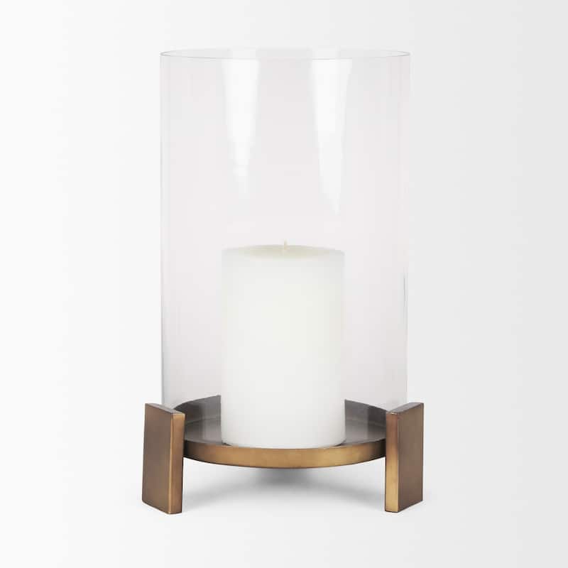 Price Large Antiqued Gold Metal w/ Glass Hurricane Candle Holder