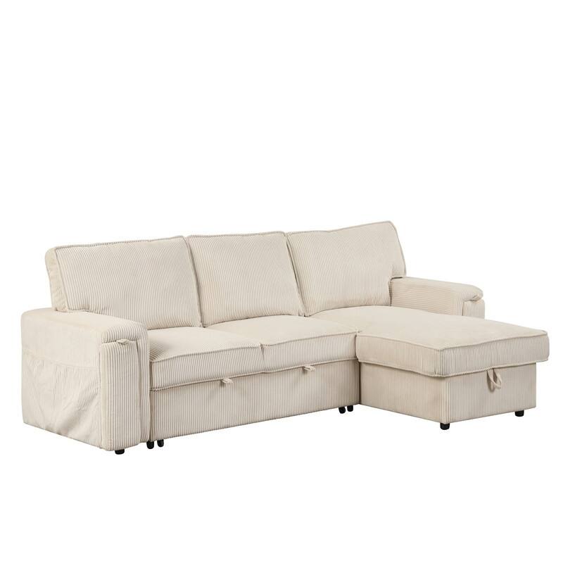 Modern Sectional Sofa with Storage Chaise and 2 Cup Holders,Sleeper Sofa with Pull Out Bed