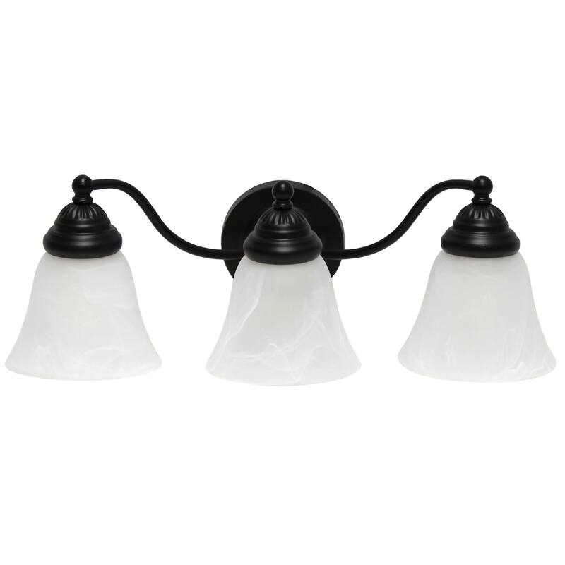 3-Light Vanity Light - Metal & White Glass Shades - Bathroom, Hallway, Entryway Uplight - 7.5