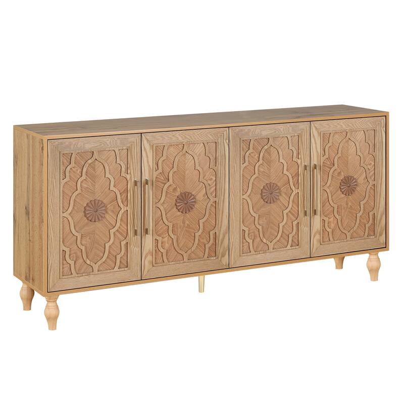 Carved Flower Door Large Storage Cabinet Sideboard Buffet