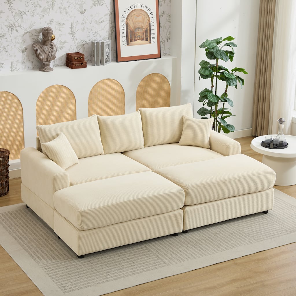 Sectional Couch Sofa for Living Room, Modern Corduroy Modular Couch with 2 Ottoman, Corduroy Sofas for Apartment, Office