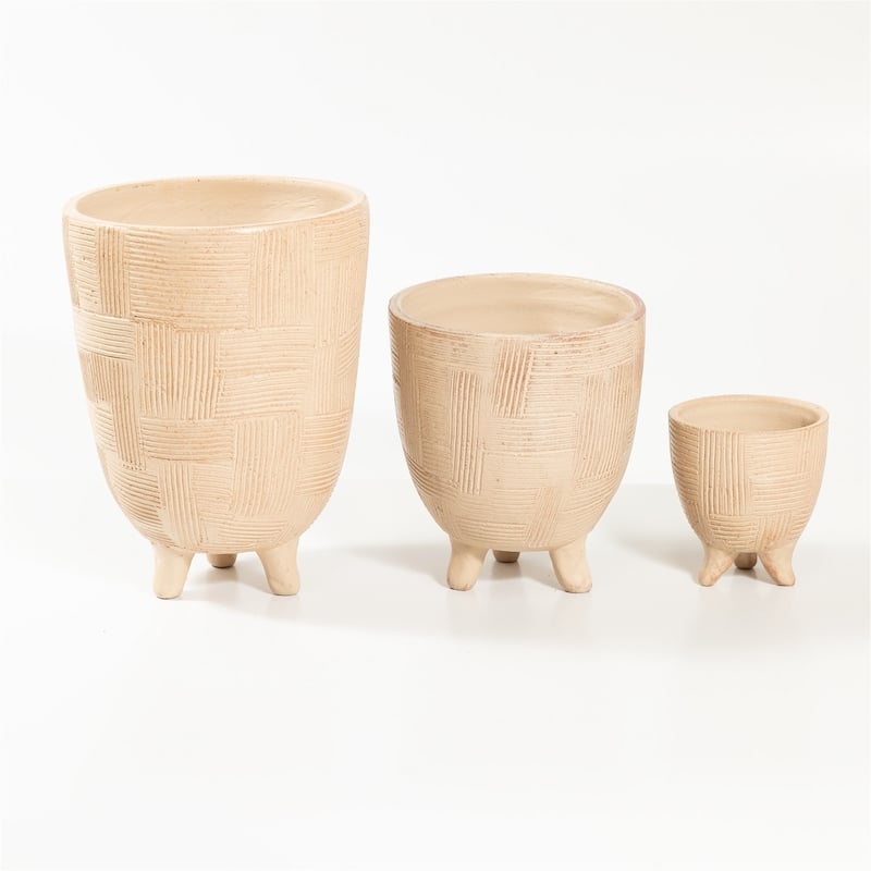 Sm Footed Pot Beige White Dia 5.25" & H 4.75" - Beige White