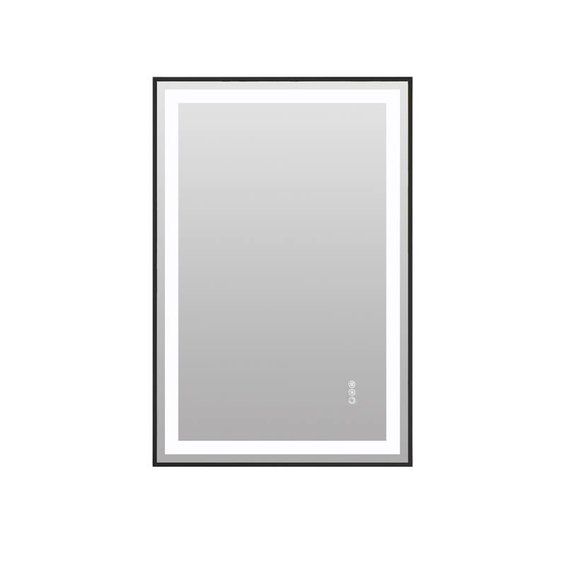 Topcraft Black Framed Tempered Glass Mirror with Dual LED Strip Lighting - 24*36