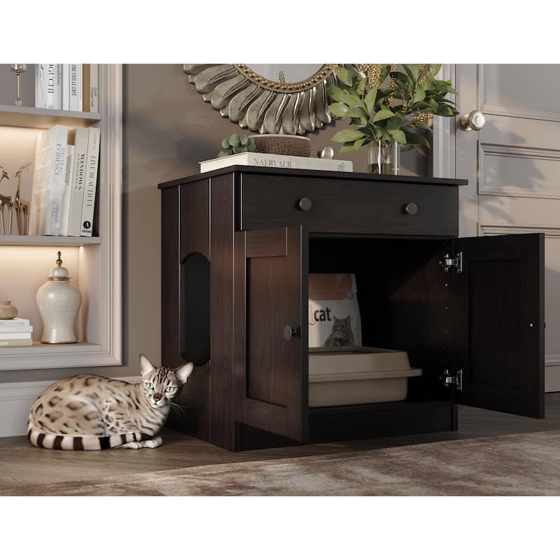 Palace Imports 100% Solid Wood Ziva 2-Door Cat Litter Box Enclosure with 2-Drawers