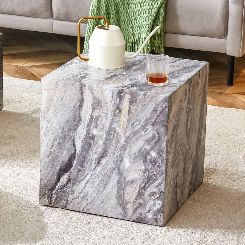 GDFStudio Thalassine Wood Coffee Table with Sleek Marble-Textured