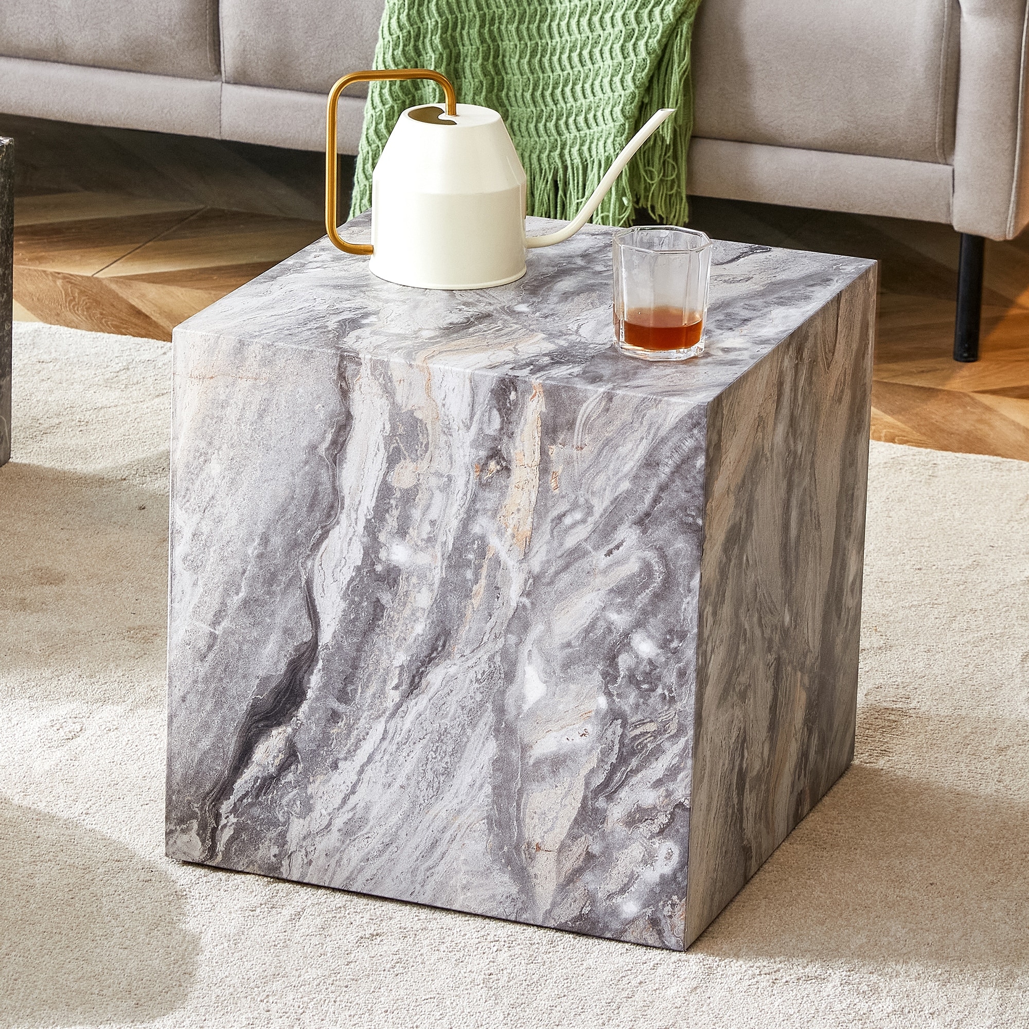 Wood-Look Coffee Table End Table with Textured Pattern, Modern Accent Table with MDF Construction for Living Room