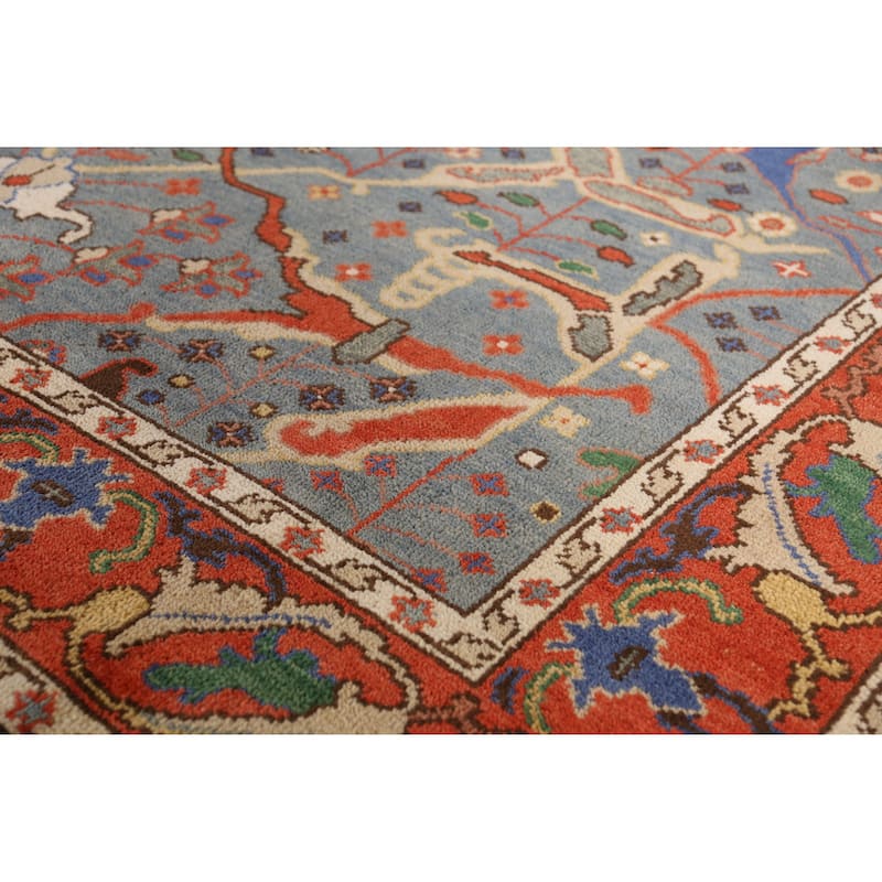 Heriz Serapi Indian Area Rug Handmade Traditional Blue Wool Carpet - 7'11" x 9'10"